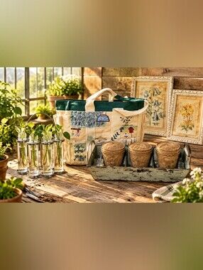 Hand Painted Gardening Tote W/ Planting Stuff/ Tshirt Medium